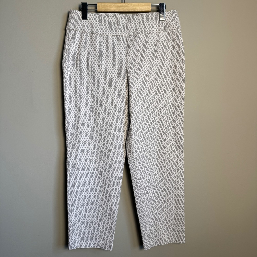 Tribal Women's Geometric Print Pull On Pants 12 White Cropped Office Chic Comfy